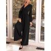 imageCUPSHE Womens Romper V Neck Plunging Long Sleeve Ruching Overalls Wide Leg Jumpsuit Outfit Casual DressyBlack