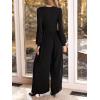 imageCUPSHE Womens Romper V Neck Plunging Long Sleeve Ruching Overalls Wide Leg Jumpsuit Outfit Casual DressyBlack