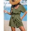 imageCUPSHE Womens Romper Woven Ribbed V Neck Short Sleeves Straight leg Outfit Casual DressyGreen