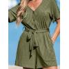imageCUPSHE Womens Romper Woven Ribbed V Neck Short Sleeves Straight leg Outfit Casual DressyGreen