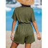 imageCUPSHE Womens Romper Woven Ribbed V Neck Short Sleeves Straight leg Outfit Casual DressyGreen