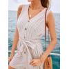 imageCUPSHE Womens Romper Woven V Neck Sleeveless Waist Tie Wide Leg Stripes Belted Jumpsuit Outfit Casual DressyApricot