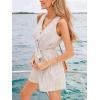 imageCUPSHE Womens Romper Woven V Neck Sleeveless Waist Tie Wide Leg Stripes Belted Jumpsuit Outfit Casual DressyApricot