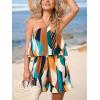 imageCUPSHE Womens Summer Romper Floral Print Boho Ruffle Hatler Sleeveless Wide Leg Beach Vacation Loose JumpsuitGreen