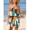 imageCUPSHE Womens Summer Romper Floral Print Boho Ruffle Hatler Sleeveless Wide Leg Beach Vacation Loose JumpsuitGreen