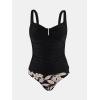 imageCUPSHE Womens Tankini Sets Two Piece Swimsuit High Waisted Sweetheart Neck Front U Cutout Adjustable StrapsBlackFloral
