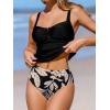 imageCUPSHE Womens Tankini Sets Two Piece Swimsuit High Waisted Sweetheart Neck Front U Cutout Adjustable StrapsBlackFloral