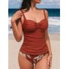 imageCUPSHE Womens Tankini Sets Two Piece Swimsuit High Waisted Sweetheart Neck Front U Cutout Adjustable StrapsBrick RedTropical