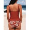 imageCUPSHE Womens Tankini Sets Two Piece Swimsuit High Waisted Sweetheart Neck Front U Cutout Adjustable StrapsBrick RedTropical