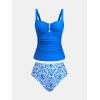 imageCUPSHE Womens Tankini Sets Two Piece Swimsuit High Waisted Sweetheart Neck Front U Cutout Adjustable StrapsBright BlueWhite