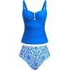 imageCUPSHE Womens Tankini Sets Two Piece Swimsuit High Waisted Sweetheart Neck Front U Cutout Adjustable StrapsBright BlueWhite