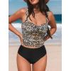 imageCUPSHE Womens Tankini Sets Two Piece Swimsuit High Waisted Sweetheart Neck Front U Cutout Adjustable StrapsLeopardBlack