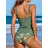 imageCUPSHE Womens Tankini Sets Two Piece Swimsuit High Waisted Sweetheart Neck Front U Cutout Adjustable StrapsOlive GreenFloral