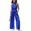 imageCUPSHE Summer Overall Jumpsuit for Women Halter Sleeveless Casual Dressy Outfit Belted Waist Wide Leg Loose Maxi RomperRoyal Blue