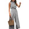 imageCUPSHE Women Floral Summer Maxi Jumpsuit with Pocket Mock Neck Elastic Waist Overall Wide Leg Business Casual Holiday RomperBlack Floral