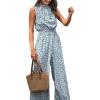 imageCUPSHE Women Floral Summer Maxi Jumpsuit with Pocket Mock Neck Elastic Waist Overall Wide Leg Business Casual Holiday RomperBlue Floral