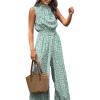 imageCUPSHE Women Floral Summer Maxi Jumpsuit with Pocket Mock Neck Elastic Waist Overall Wide Leg Business Casual Holiday RomperGreen Floral