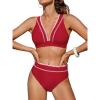 imageCUPSHE Womens Bikini Sets Two Piece Swimsuit High Waisted V Neck Crisscross Back Self Tie Color Block Wide StrapsVivid Red