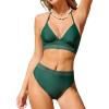 imageCUPSHE Womens Bikini Sets Two Piece Swimsuit High Waisted V Neck Underwire Push Up Halter Strap Self Tie CheekyDark Green
