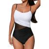 imageCUPSHE Womens One Piece Swimsuit Bathing Suit Scoop Neck Cutout Back Hook Color Block Mesh SwimwearBlackWhite