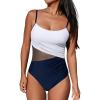 imageCUPSHE Womens One Piece Swimsuit Bathing Suit Scoop Neck Cutout Back Hook Color Block Mesh SwimwearNavy BlueWhite