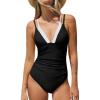 imageCUPSHE Womens One Piece Swimsuit V Neck Adjustable Straps Back Cutout Ruched Color Block Bathing SuitBlackWhite