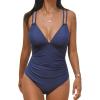 imageCUPSHE Womens One Piece Swimsuit V Neck Tummy Control Double Adjustable Straps Back Cutout ORingIndigo Blue