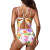 imageCUPSHE Womens One Piece Swimsuit V Neck Tummy Control Double Adjustable Straps Back Cutout ORingWhitePink Floral