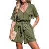imageCUPSHE Womens Romper Woven Ribbed V Neck Short Sleeves Straight leg Outfit Casual DressyGreen
