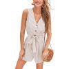 imageCUPSHE Womens Romper Woven V Neck Sleeveless Waist Tie Wide Leg Stripes Belted Jumpsuit Outfit Casual DressyApricot
