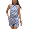imageCUPSHE Womens Summer Romper Floral Print Boho Sleeveless Halter Wide Leg Paisley Beach Vacation Jumpsuit Trendy 2025Blue