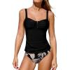 imageCUPSHE Womens Tankini Sets Two Piece Swimsuit High Waisted Sweetheart Neck Front U Cutout Adjustable StrapsBlackFloral