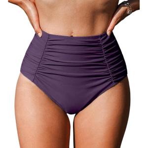 imageCUPSHE Womens High Wasited Bikini Bottom Shirred Tummy Control Swimsuit Full Coverage Retro Swim BottomXS4XLGrape Purple