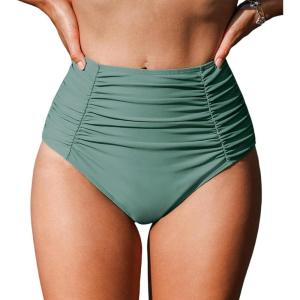 imageCUPSHE Womens High Wasited Bikini Bottom Shirred Tummy Control Swimsuit Full Coverage Retro Swim BottomXS4XLPistachio Green