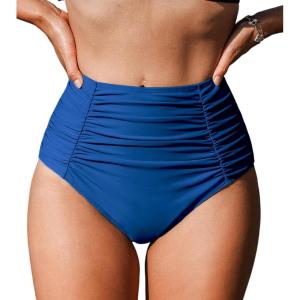 imageCUPSHE Womens High Wasited Bikini Bottom Shirred Tummy Control Swimsuit Full Coverage Retro Swim BottomXS4XLRoyal Blue