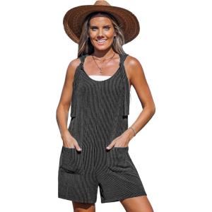 imageCUPSHE Womens Summer Sleeveless Rompers Overalls Adjustable Spaghetti Wide Leg Jumpsuit with PocketsBlack