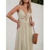 imageCUPSHE Women Casual Dress Beach Sleeveless V Neck Summer Cutout Spaghetti Straps Formal Maxi Sun DressesBeige