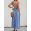 imageCUPSHE Women Casual Dress Beach Sleeveless V Neck Summer Cutout Spaghetti Straps Formal Maxi Sun DressesBlue