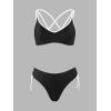 imageCUPSHE Women Swimsuit Bikini Set Two Piece Bathing Suit Criss Cross Back Strappy Side with Double Spaghetti StrapsBlackWhite Contrast