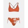 imageCUPSHE Women Swimsuit Bikini Set Two Piece Bathing Suit Criss Cross Back Strappy Side with Double Spaghetti StrapsBurnt BrownFloral