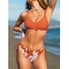 imageCUPSHE Women Swimsuit Bikini Set Two Piece Bathing Suit Criss Cross Back Strappy Side with Double Spaghetti StrapsBurnt BrownFloral