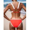 imageCUPSHE Womens Bikini Set Two Piece Swimsuits Strappy Mid Rise V Neck Cutout Adjustable Double StrapsRedWhite