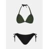 imageCUPSHE Womens Bikini Sets Halter Plunging Neck Tie Back Color Block Bathing Suit Adjustable Straps Side DrawstringDark GreenBlack