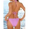 imageCUPSHE Womens Bikini Sets Halter Plunging Neck Tie Back Color Block Bathing Suit Adjustable Straps Side DrawstringPinkLavender