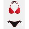 imageCUPSHE Womens Bikini Sets Halter Plunging Neck Tie Back Color Block Bathing Suit Adjustable Straps Side DrawstringRedBlack