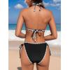 imageCUPSHE Womens Bikini Sets Halter Plunging Neck Tie Back Color Block Bathing Suit Adjustable Straps Side DrawstringWhiteBlack