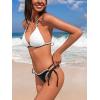 imageCUPSHE Womens Bikini Sets Halter Plunging Neck Tie Back Color Block Bathing Suit Adjustable Straps Side DrawstringWhiteBlack
