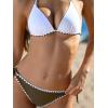 imageCUPSHE Womens Bikini Sets Halter Plunging Neck Tie Back Color Block Bathing Suit Adjustable Straps Side DrawstringWhiteBrown