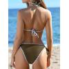 imageCUPSHE Womens Bikini Sets Halter Plunging Neck Tie Back Color Block Bathing Suit Adjustable Straps Side DrawstringWhiteBrown