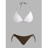 imageCUPSHE Womens Bikini Sets Halter Plunging Neck Tie Back Color Block Bathing Suit Adjustable Straps Side DrawstringWhiteBrown